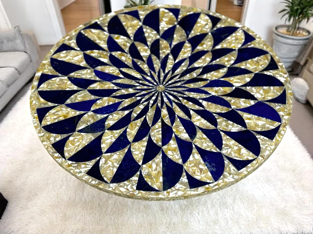 Lapis & Mop Mosaic Handcrafted Marble Top C Table for Your Living Room